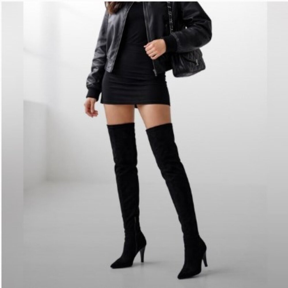Topshop "Boxer" Over-the-Knee Thigh High Black Suede Boots
